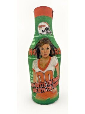 Hooters Bottle Koozie 7.5in Tall Beer Cooler Sleeve Green Orange Logo Football